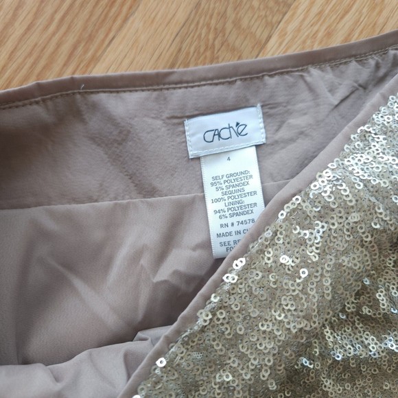 Cache Gold Sparkly Sequin Short Mini Party Skirt Size 4 - Picture 2 of 6